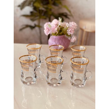 طقم بيالات شاي من الزجاج, 6 قطع, شفاف مذهب من دملاج-41806