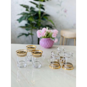 طقم بيالات شاي من الزجاج, 6 قطع, شفاف مذهب 