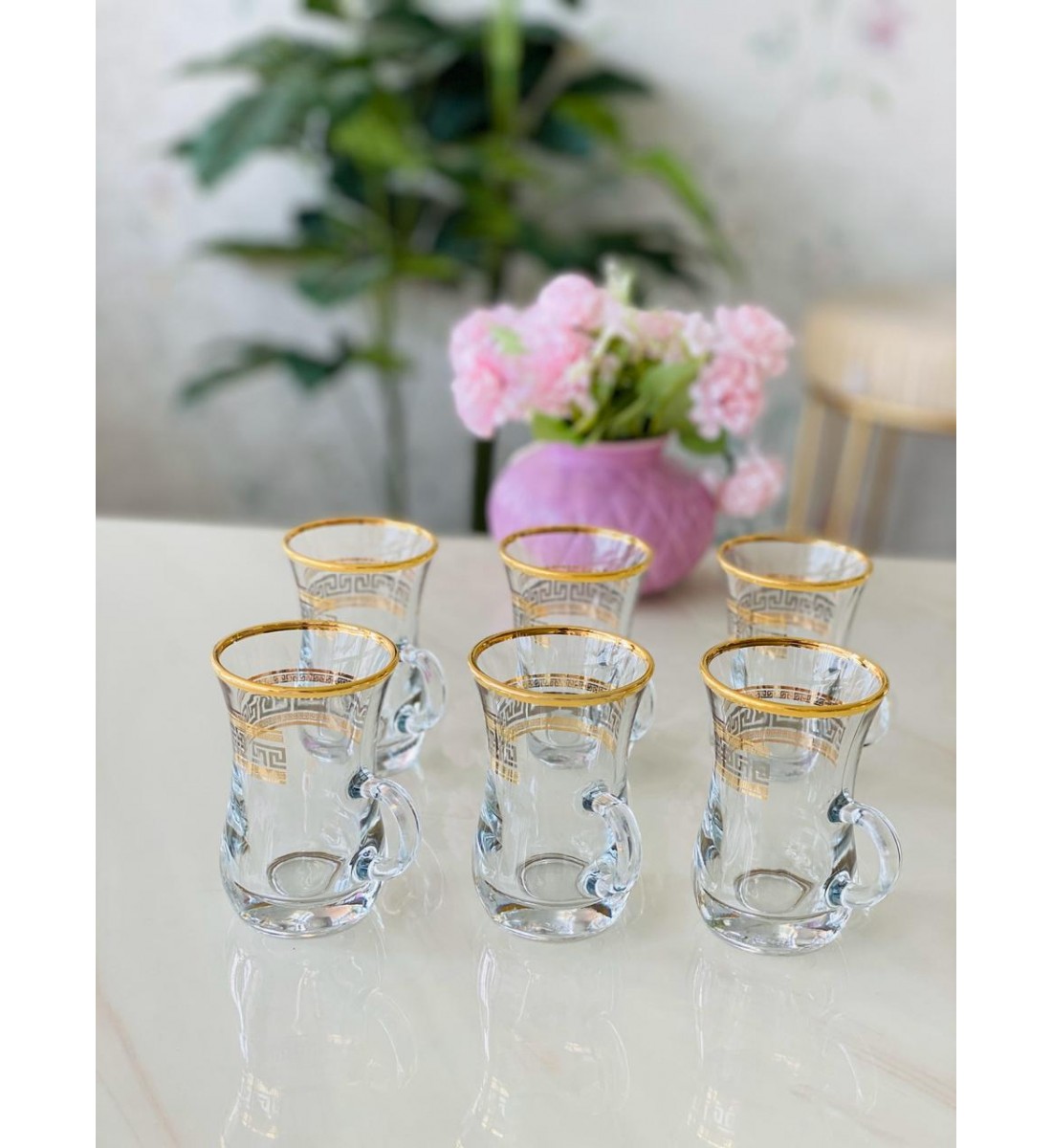 طقم بيالات شاي من الزجاج, 6 قطع, شفاف مذهب من دملاج-41806
