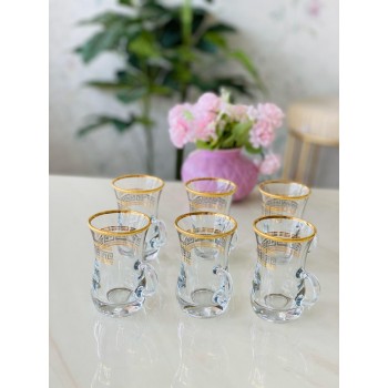 طقم بيالات شاي من الزجاج, 6 قطع, شفاف مذهب من دملاج-41806