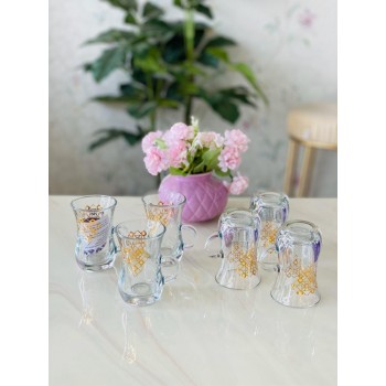 طقم بيالات شاي من الزجاج, 6 قطع, شفاف مذهب من دملاج-43299