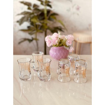 طقم بيالات شاي من الزجاج, 6 قطع, شفاف مذهب من دملاج-43520