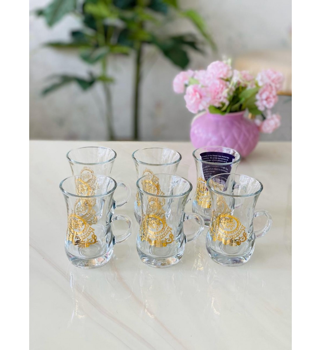 Glass Tea Dishes Set, 6 Pieces, Transparent, Gilded from Damlag-43184