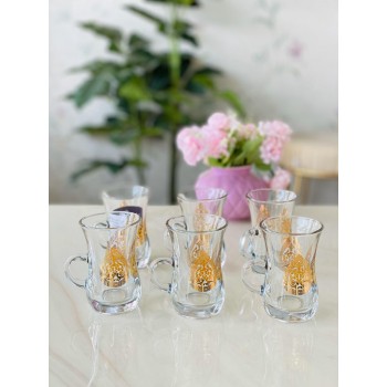 طقم بيالات شاي من الزجاج, 6 قطع, شفاف مذهب من دملاج-42621