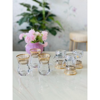 طقم بيالات شاي من الزجاج, 6 قطع, شفاف مذهب 