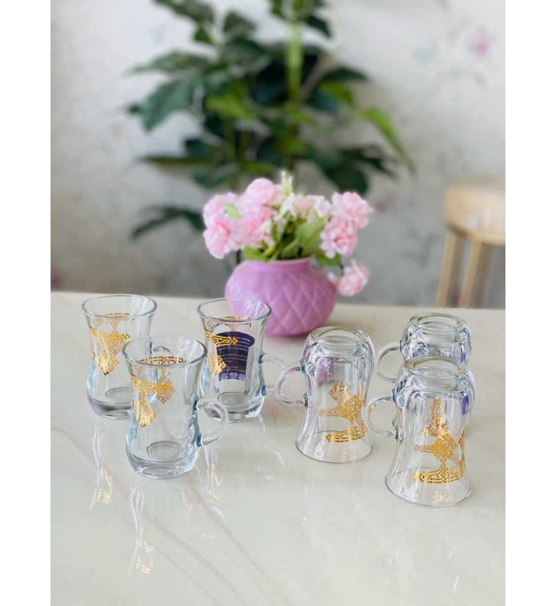 Glass Tea Dishes Set, 6 Pieces, Transparent, Gilded from Damlag-43229