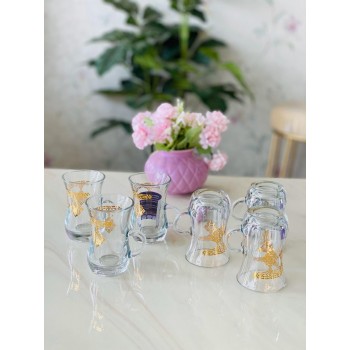 طقم بيالات شاي من الزجاج, 6 قطع, شفاف مذهب من دملاج-43229