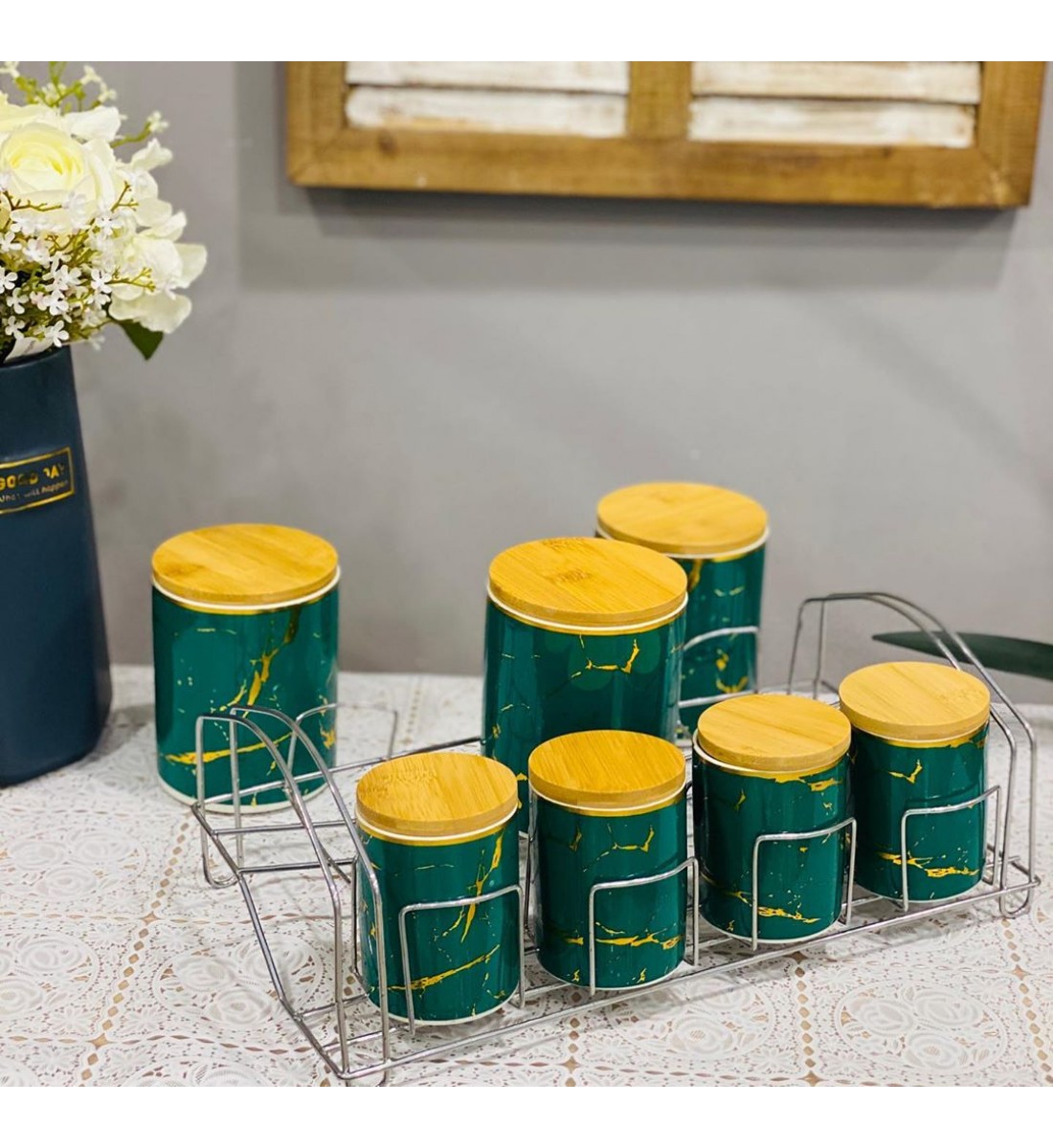 7-piece spices / salt and seasoning cans set with Stand Steel