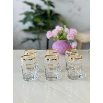 طقم بيالات شاي من الزجاج, 6 قطع, شفاف مذهب 