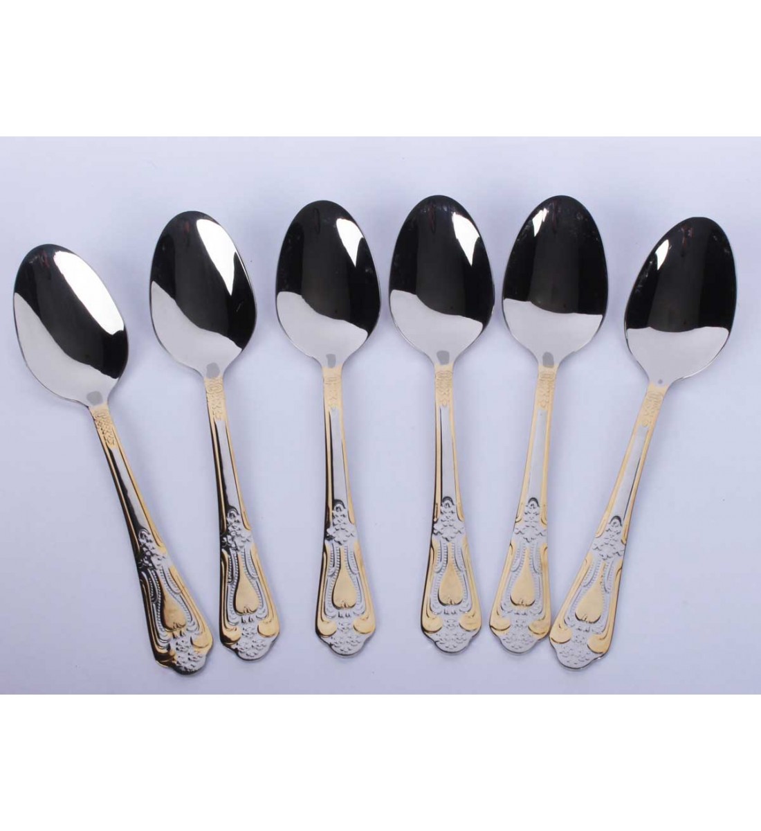 ملاعق استيل حجم كبير ،طقم 6حبات .لونين-فضي ذهبي 19سم ملاعق استيل حجم كبير ،طقم 6حبات .لونين-فضي ذهبي 19سم