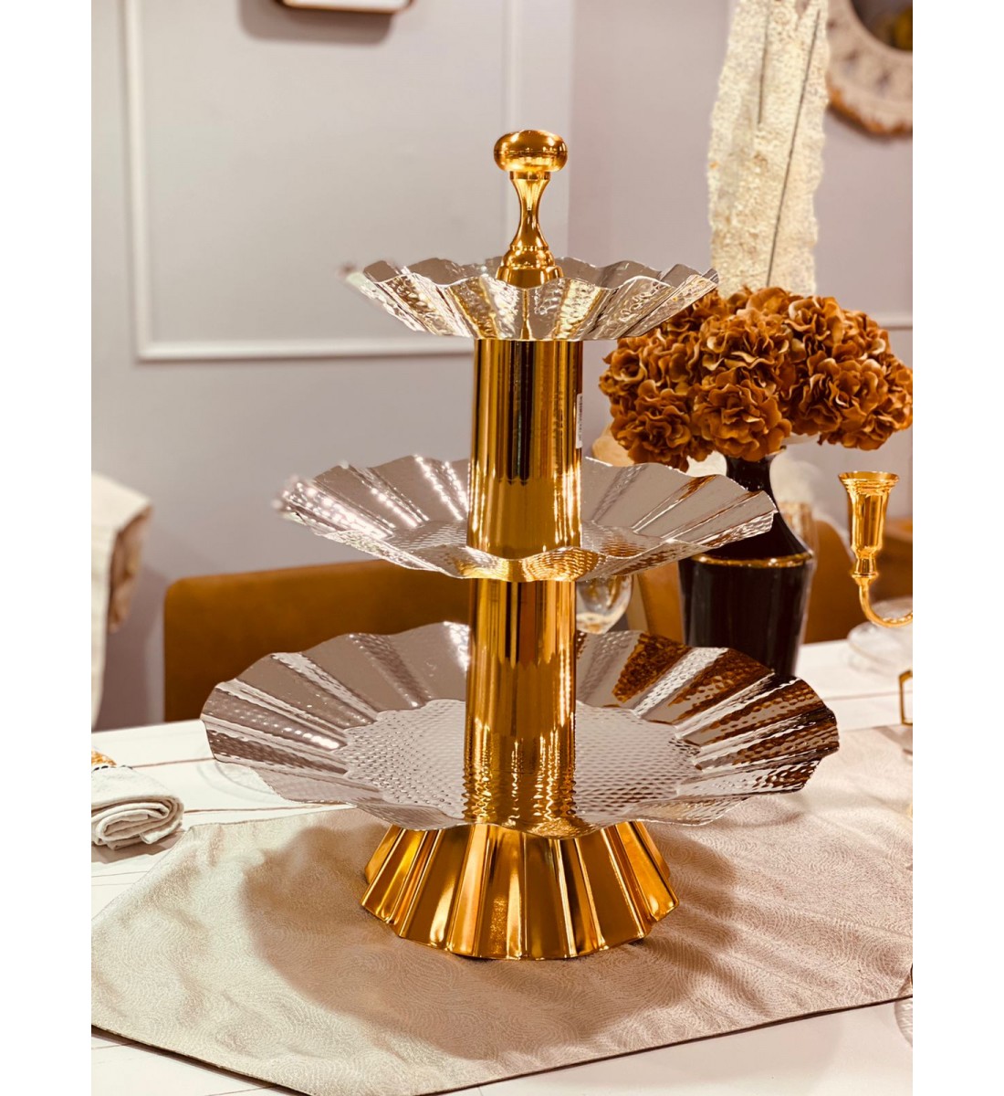 شيال فواكة مدور ذهبي وفضي 