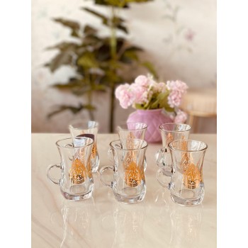 طقم بيالات شاي من الزجاج, 6 قطع, شفاف مذهب من دملاج-42621