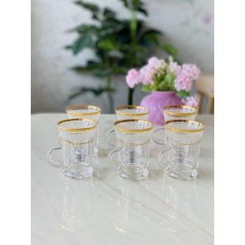 طقم بيالات شاي من الزجاج, 6 قطع, شفاف مذهب 