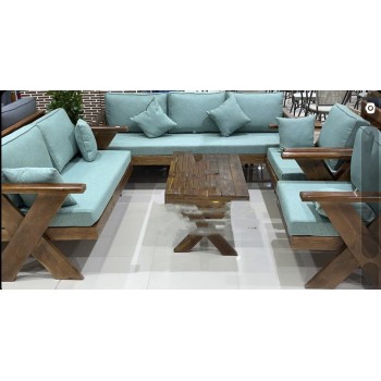 طقم جلسة خارجية كراسي خشب،7 أشخاص +طاولة خدمة