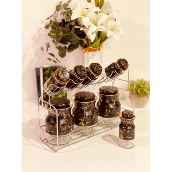 طقم علب  بهارات وتوابل سيراميك 8 قطع بستاند استيل 