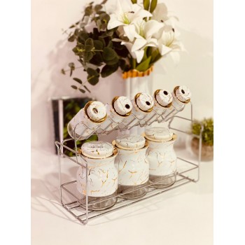 طقم علب  بهارات وتوابل سيراميك 8 قطع بستاند استيل 