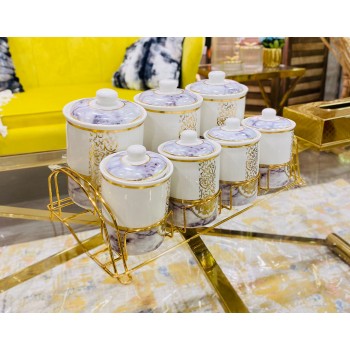 طقم علب  بهارات سيراميك استاند حديد 7قطعة 