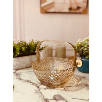  صحن تقديم فواكة زجاج عسلي  بيد