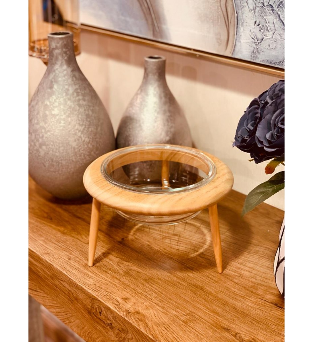  صحن تقديم بقاعدة خشب 17 سم 