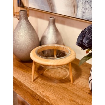  صحن تقديم بقاعدة خشب 17 سم 