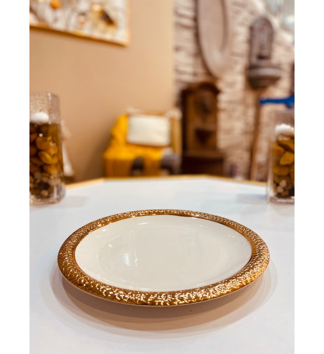  صحن تقديم سيراميك مذهب 26   سم 