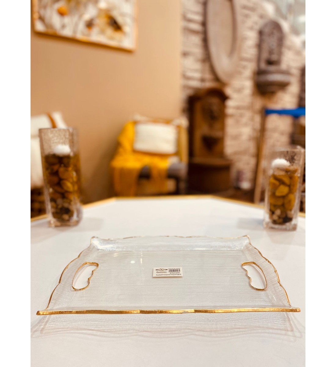  صحن تقديم زجاج مذهب 34 سم 