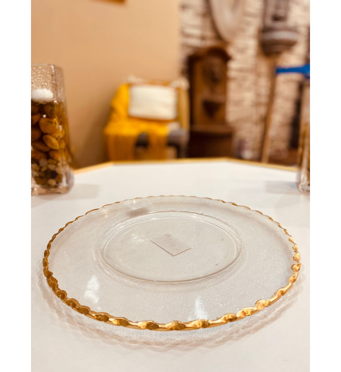  صحن تقديم زجاج مذهب 25 سم 