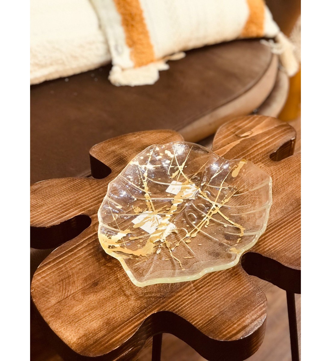 Gilded glass serving dish 24 cm