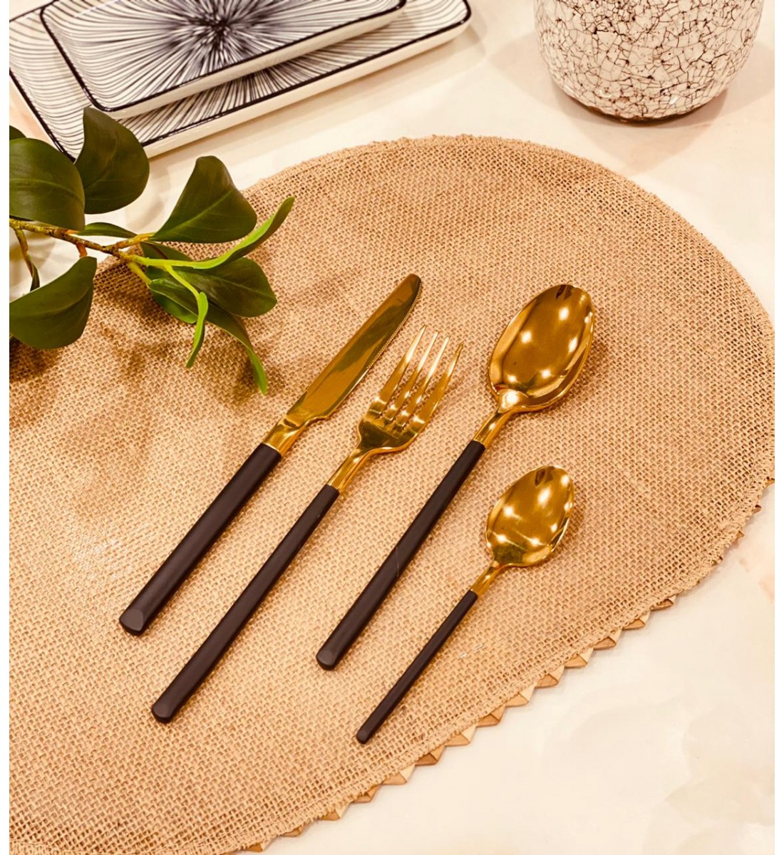 black golden marble spoon set