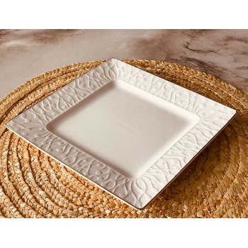 صحن تقديم سراميك مربع خط ذهبي  21*21سم