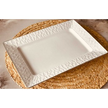 صحن تقديم سراميك مستطيل خط ذهبي 26*19سم