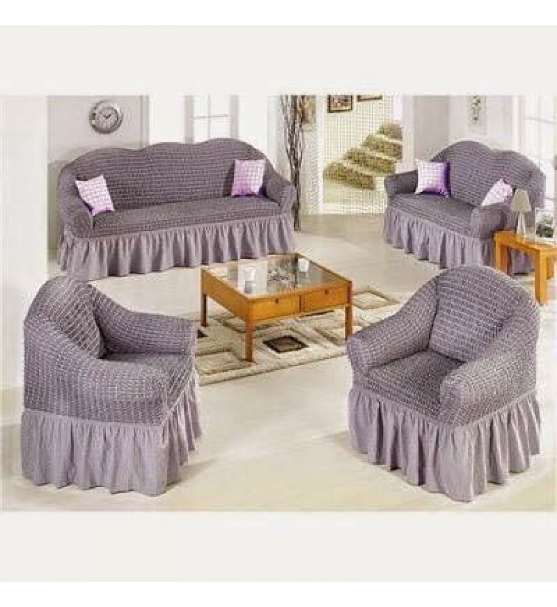 تلبيسة كنب 4 قطع قماش اللون بنفسجي