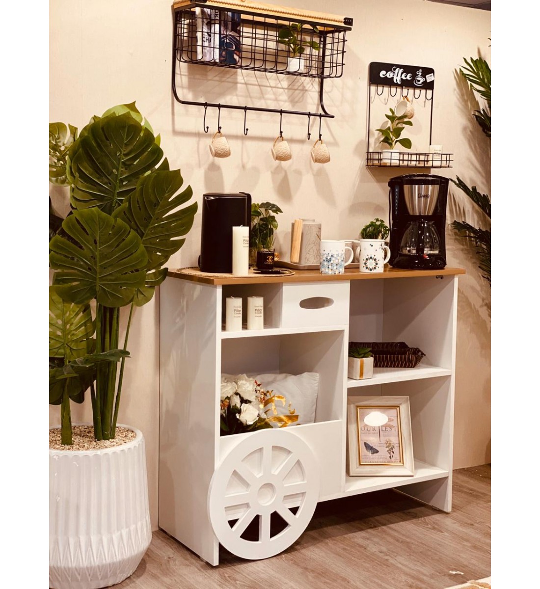 Coffee corner wood white color 100 * 40 * 88 cm