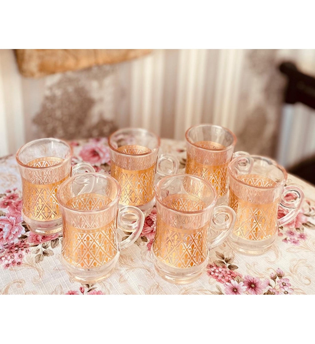 Bialat golden glass tea set of 6 pieces