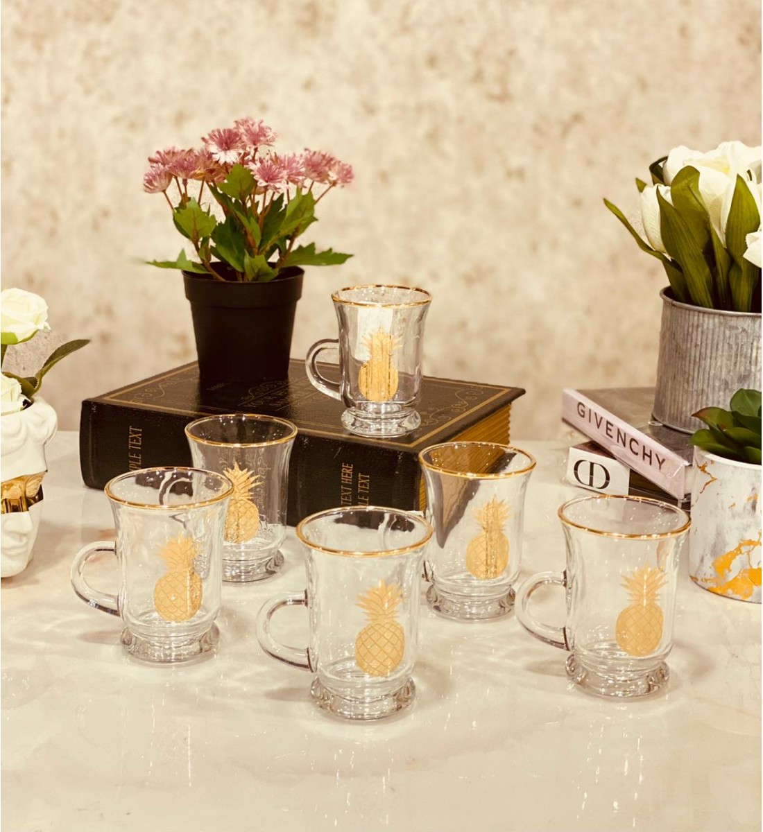  طقم بيالات شاي مزخرف 6 قطعة