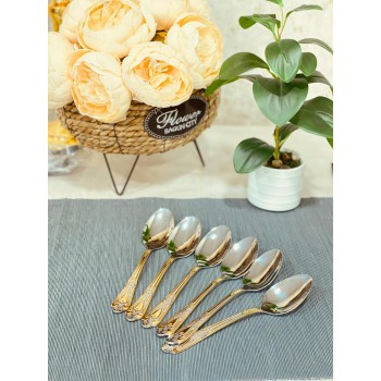  ملاعق استيل حجم كبير بنقشة ذهبيه 