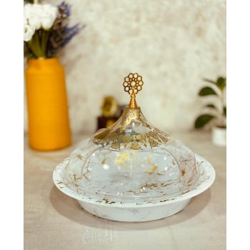 صحن كيك دائري بغطاء شفاف 