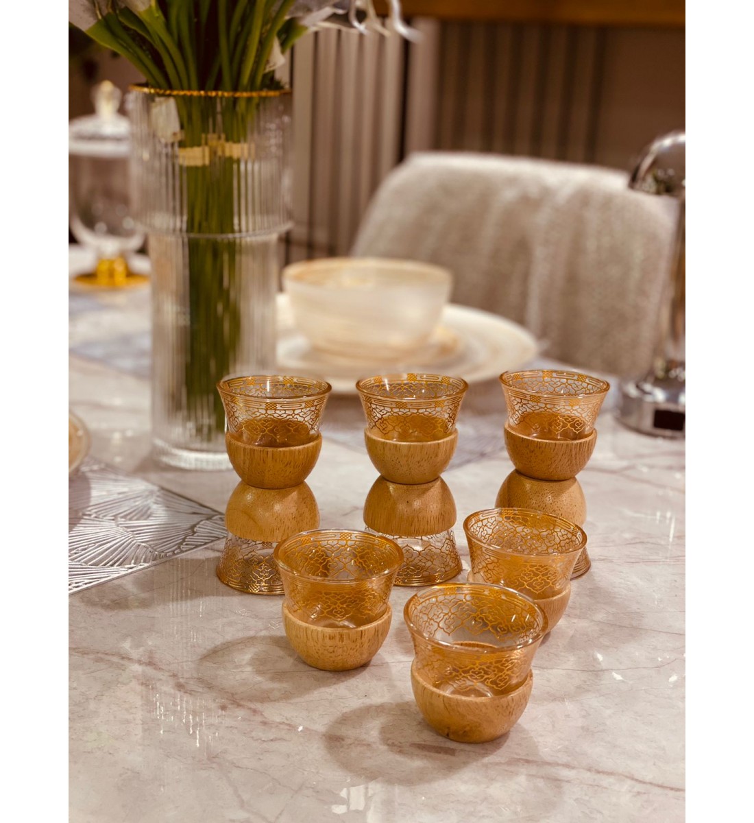 Wooden glass cup set 12 pieces