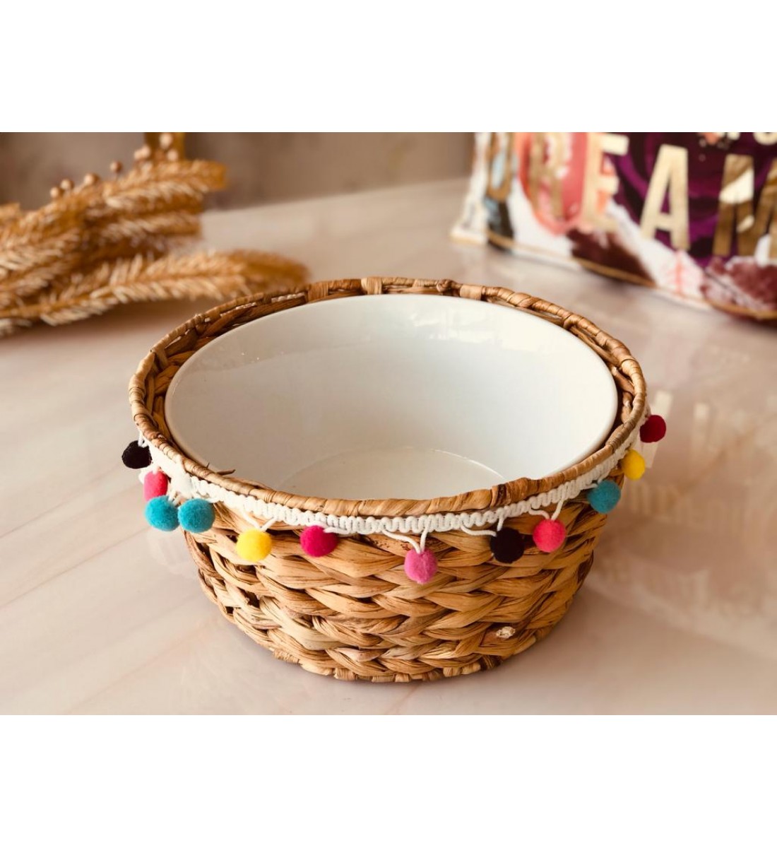 Ceramic coated wicker bowl