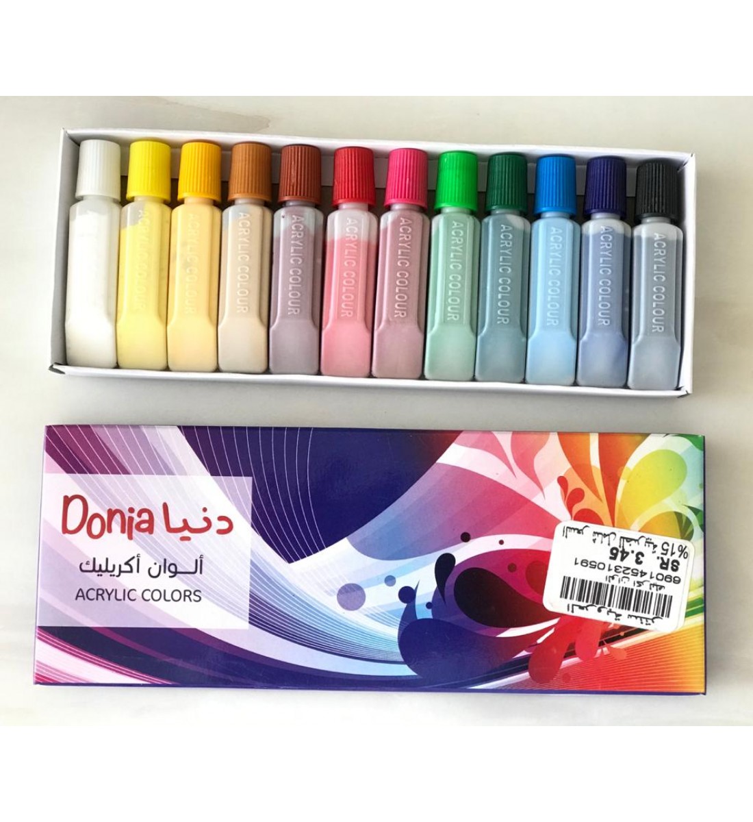 طقم ألوان اكريلك من 12 قطعة متعدد الألوان
