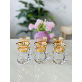 طقم بيالات شاي من الزجاج, 6 قطع, شفاف مذهب 