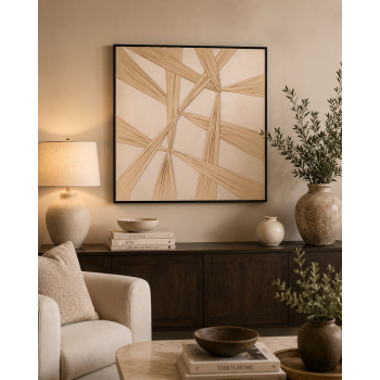 لوحة ديكور مربعة بإطار أسود مقاس 100 × 100 سم