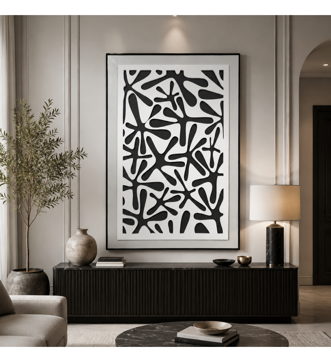 لوحة فنية كبيرة بإطار أسود مقاس 100 × 150 سم