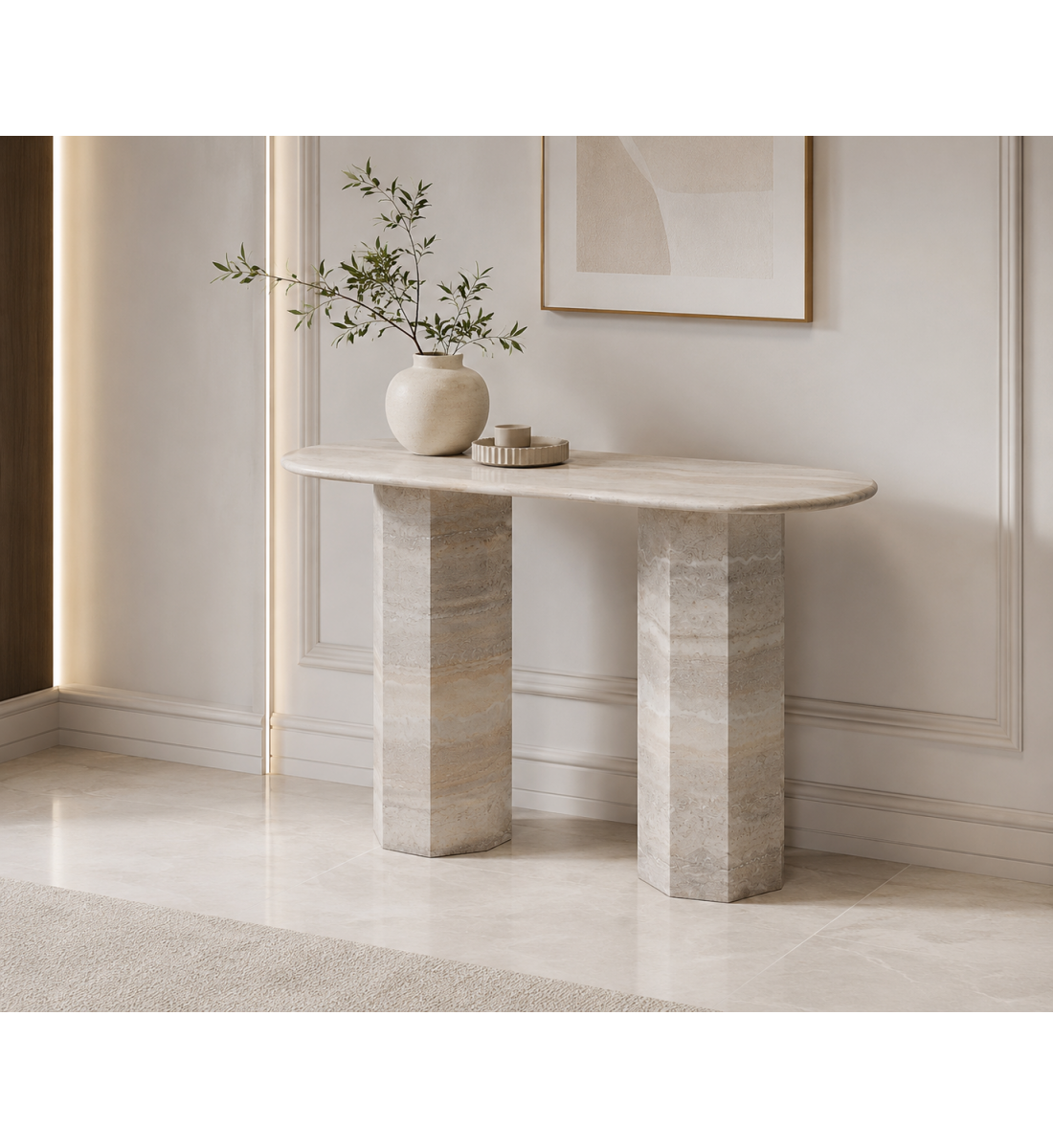 طاولة كونسول رخامية مقاس 120×40 سم بلون الخشب الفاتح طاولة كونسول رخامية مقاس 120×40 سم بلون الخشب الفاتح