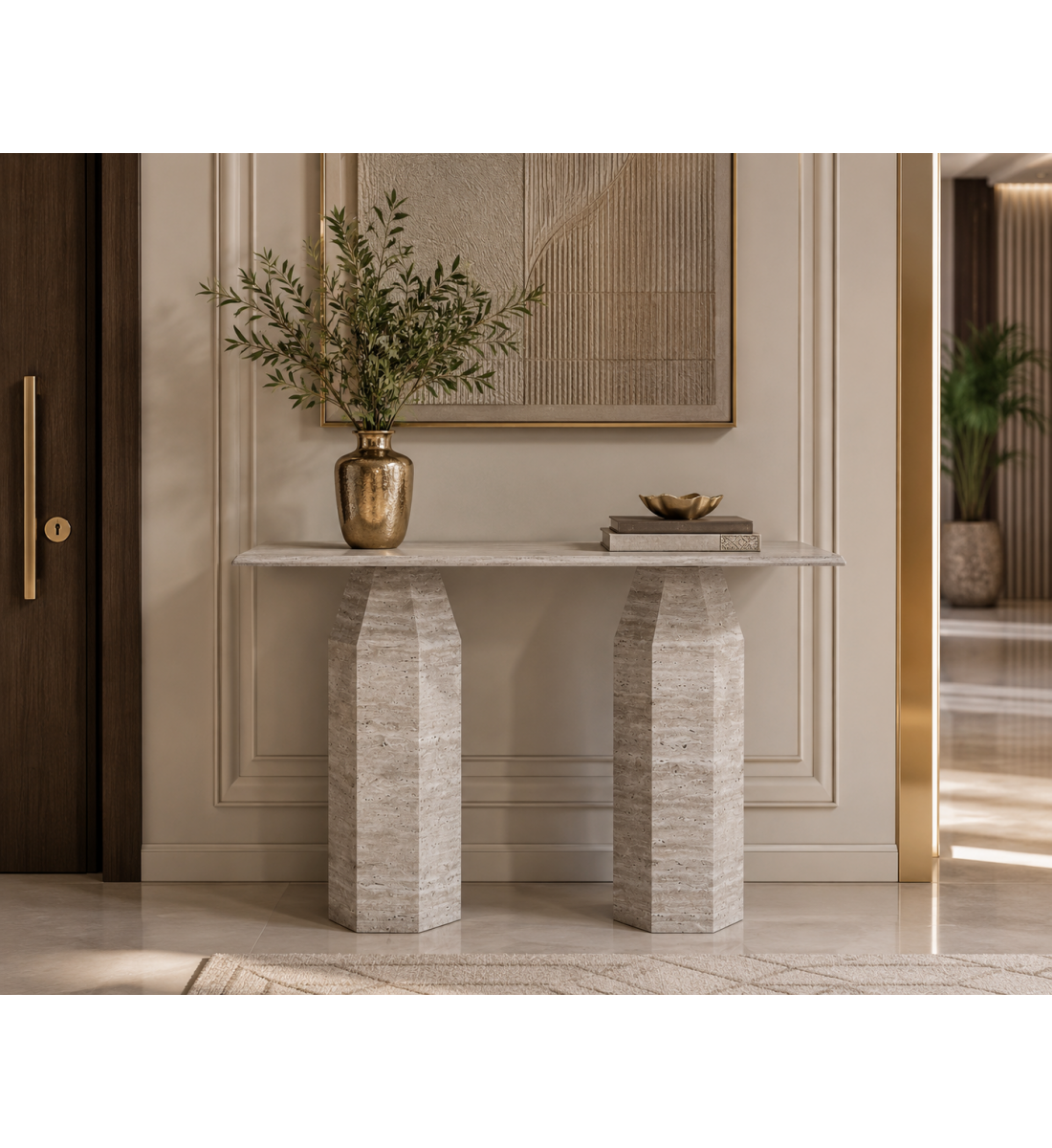 طاولة كونسول رخامية مقاس 120×40 سم باللون الرمادي الفاتح طاولة كونسول رخامية مقاس 120×40 سم باللون الرمادي الفاتح