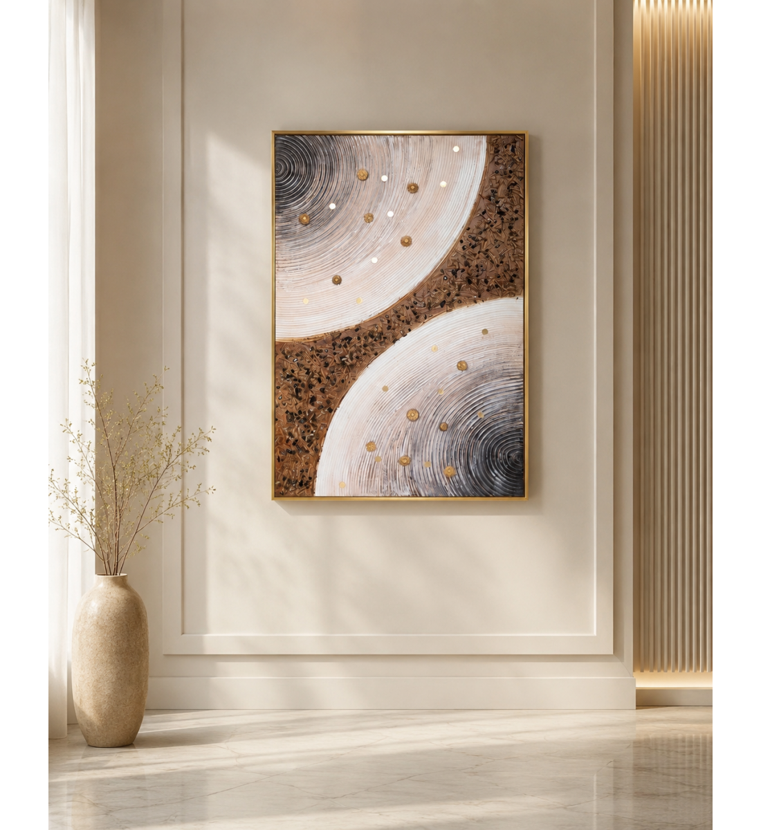 لوحة فنية بتصميم أنيق بإطار ذهبي مقاس 80 × 120 سم لوحة فنية بتصميم أنيق بإطار ذهبي مقاس 80 × 120 سم