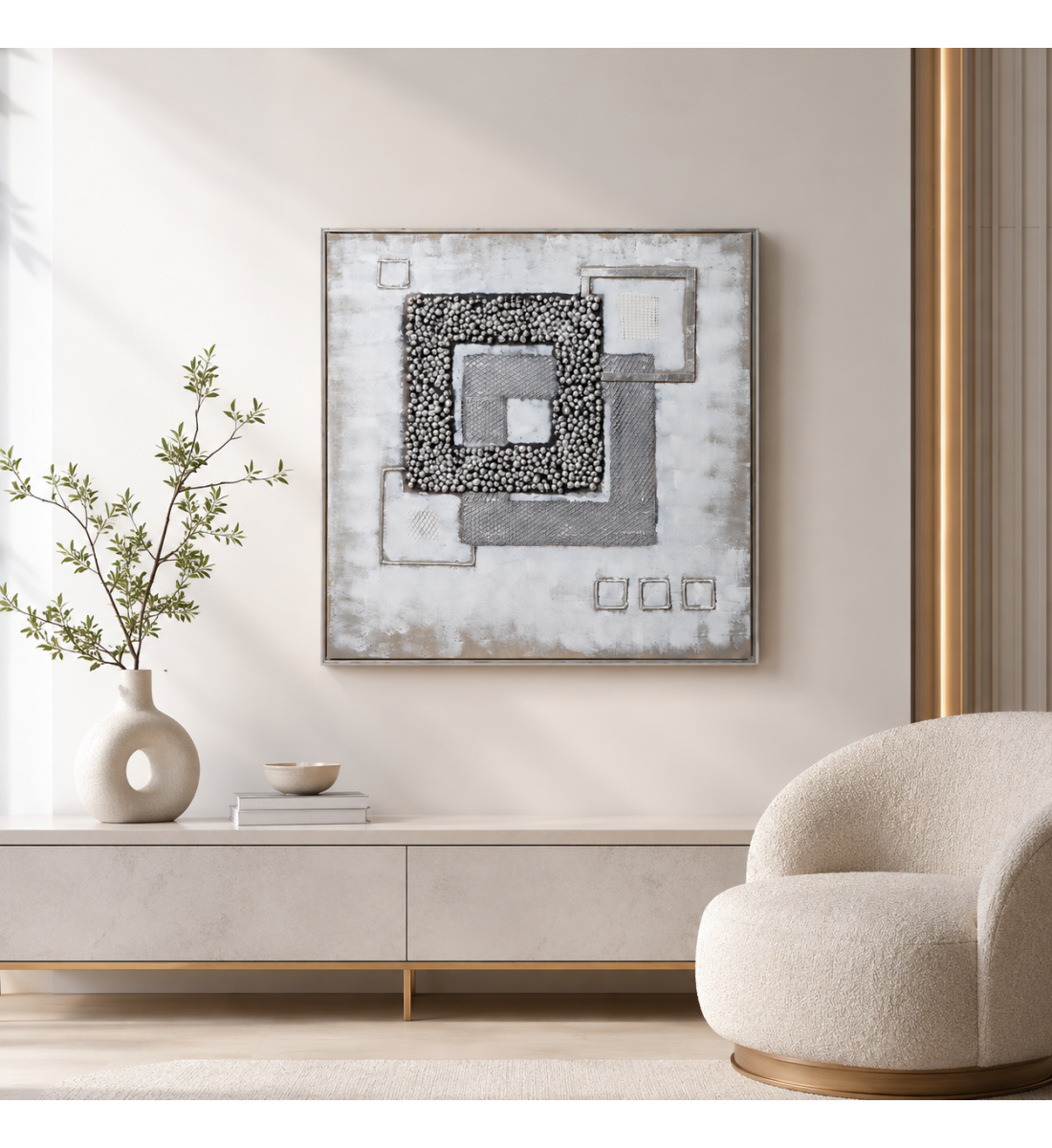 لوحة ديكور بإطار فضي مقاس 100 × 100 سم