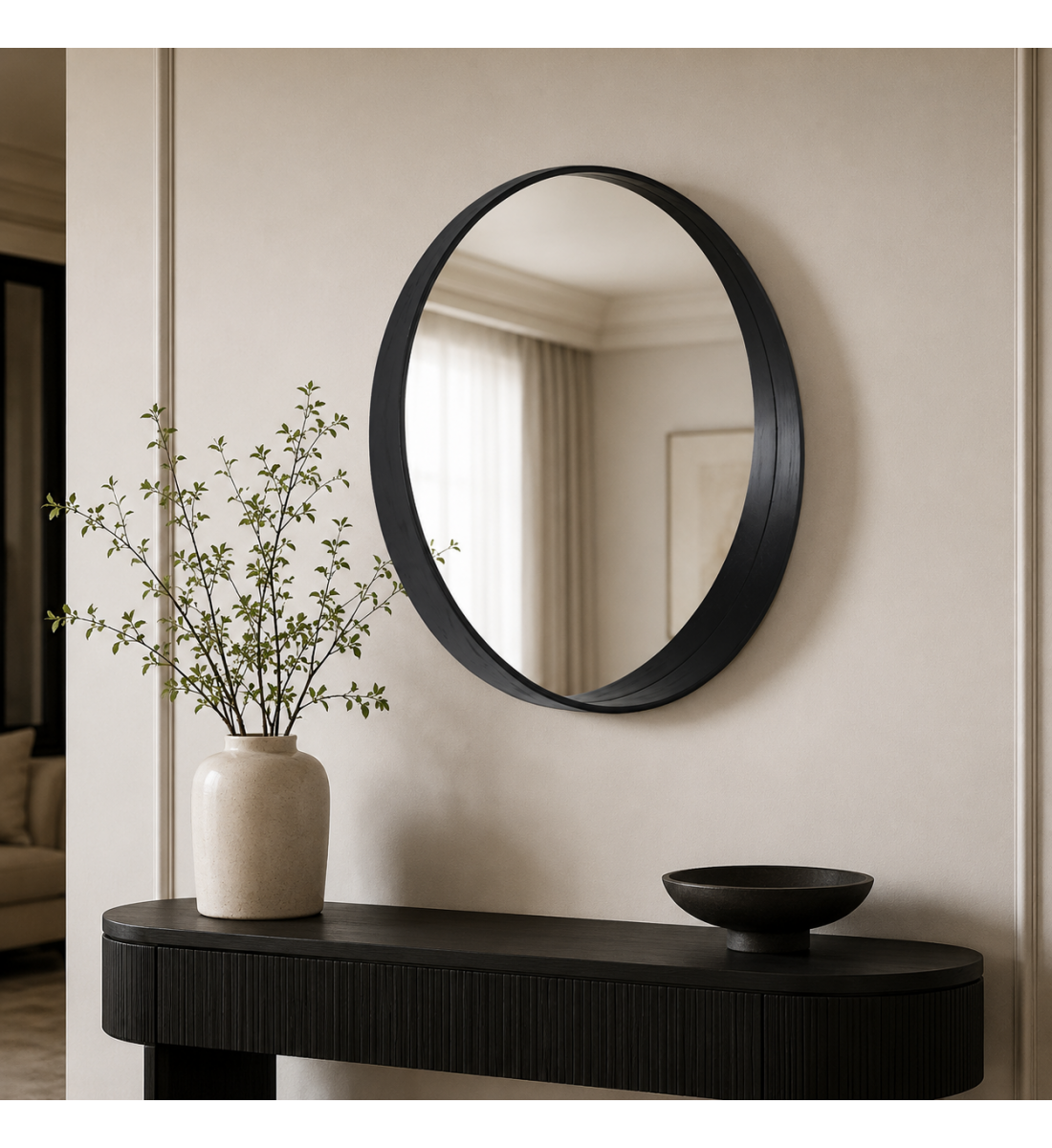 مراية حائطبأطار اسودمقاس 90 × 90 سم