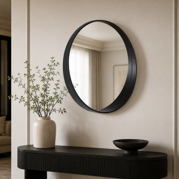 مراية حائطبأطار اسودمقاس 90 × 90 سم