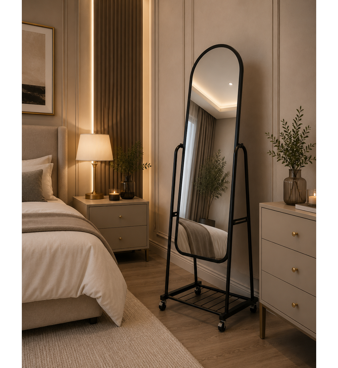 مرآة ستاند أرضية بإطار اسودمقاس 160× 40 سم مرآة ستاند أرضية بإطار اسودمقاس 160× 40 سم